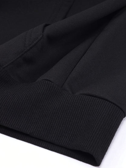 Men's Two-Piece Sportswear Suit: Zipper Hoodie + Sweatpants Set, Spring/Autumn Solid Color Regular Long Sleeve Zipper Hoodie with Drawstring, Threaded Trousers, Casual Sportswear Two-Piece Set