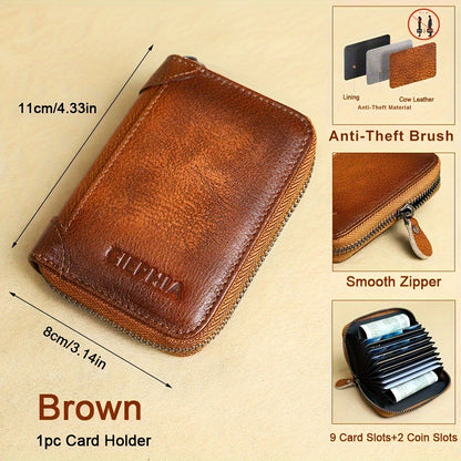 1pc CIEPHIA Vintage Genuine Leather RFID Blocking Wallet for Men - Slim, Multi-Functional ID & Credit Card Holder, Deep Brown with Embossed Logo, Ideal Gift for Valentine's Day