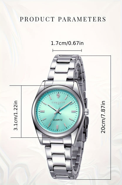 CHRONOS Women'S Quartz Watch - Elegant Stainless Steel Strap, Luminous, Round Dial, Business Casual Style, Perfect for Commuting and Casual Attire, Date Display, Pointer Display, Zinc Alloy Case, Button Battery Powered, Timer