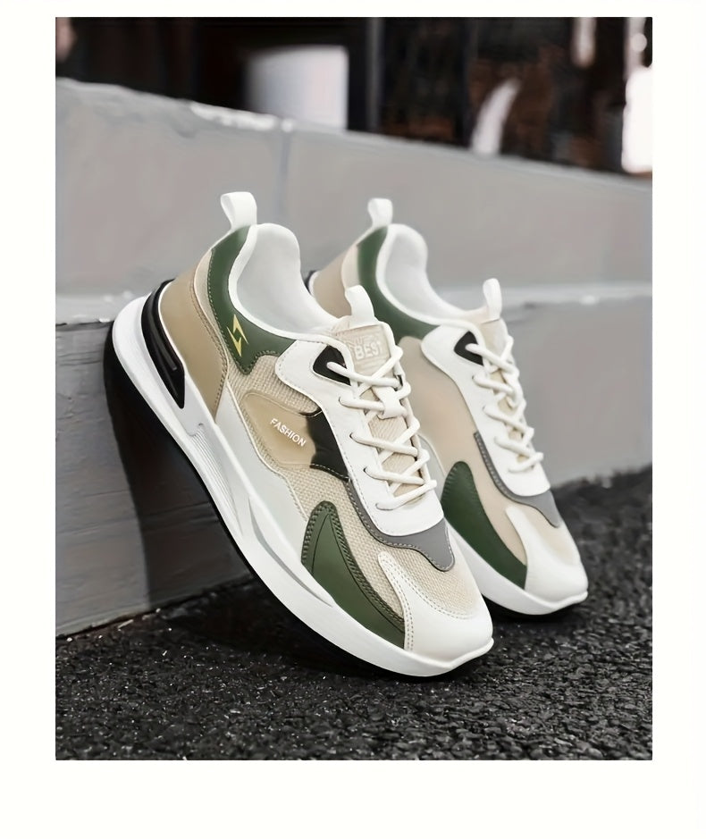 Men'S Breathable Running Sneakers with Gradient Design - Low-Top Lace-Up Casual Shoes, Durable PVC Sole, EVA Insole, Fashionable Black & White Patterns, Ideal for All Seasons Outdoor Activities