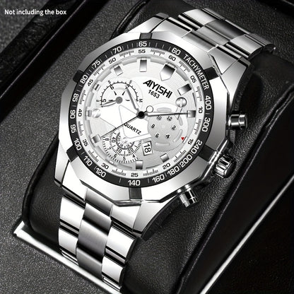 AIYISHI Men's Luxury Business Quartz Watch | | Luminous Hands & Markers | Date Display | Zinc Alloy Case and Band | Analog Dial with Subdials | Ideal for Professional Gifting