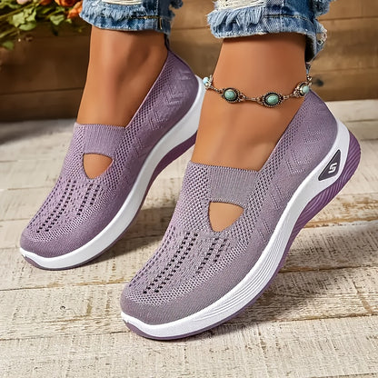 Women'S Breathable Knit Ballet Flats, Comfortable Fabric Walking Shoes, Round Toe, Rubber Sole, with Hand Washable for All-Season Wear
