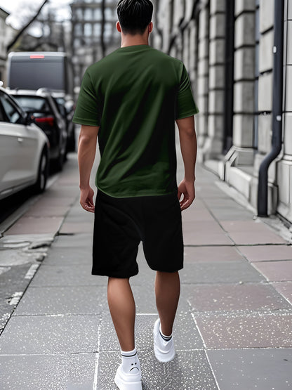 Leopard Print 3D Printed Men's Casual Sportswear Set - Breathable Polyester Knit Fabric, Crew Neck Short Sleeve T-Shirt and Shorts Combo, Regular Fit for All Seasons