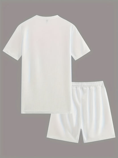 European and American Style Men's Basic Solid Color Set Round Neck Short Sleeve T-Shirt + Shorts Two-Piece Suit