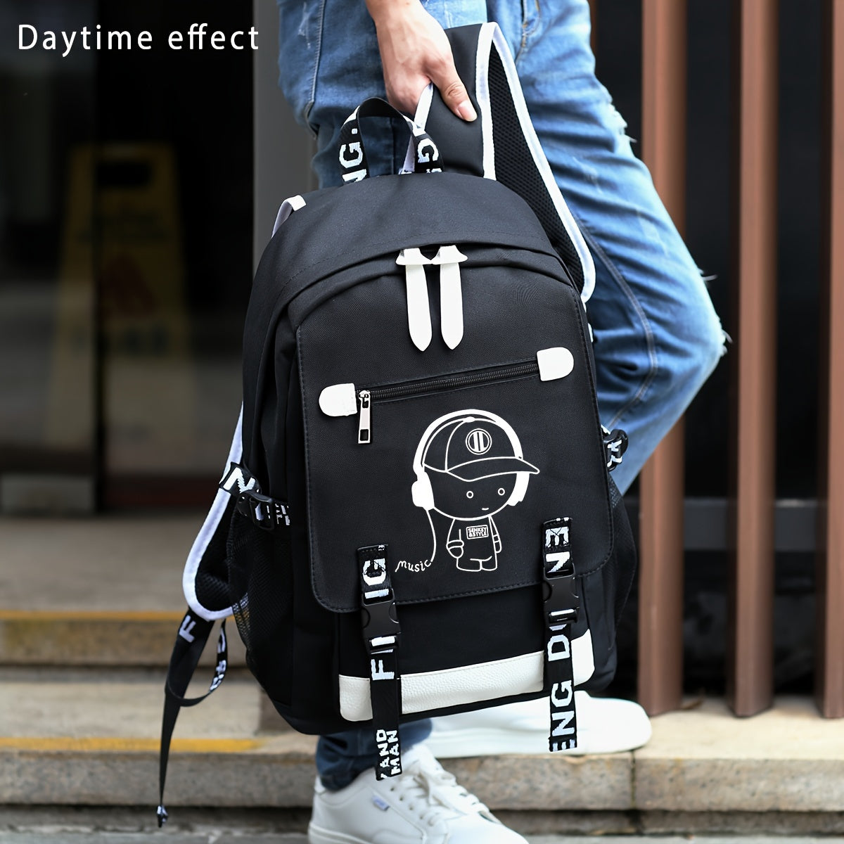 2pcs/set Luminous Men's Backpacks, Casual College Backpacks, Simple Cool Large Capacity Backpacks, Travel Computer Bag