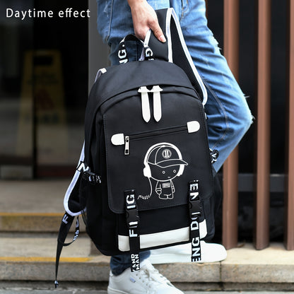 2pcs/set Luminous Men's Backpacks, Casual College Backpacks, Simple Cool Large Capacity Backpacks, Travel Computer Bag