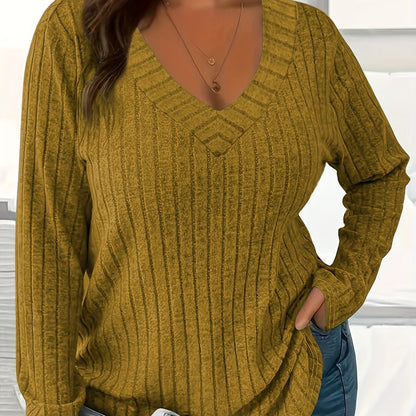 Women's Loose Fit V-Neck Polyester T-Shirt With Soft And Breathable Fabric, All-Season Casual Long Sleeve Tee, Machine Washable