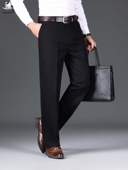 1pc Classic Fit Men'S Dress Pants - 100% Cotton, Solid Color, Non-Stretch, Regular Length, for Autumn/Winter - Business Casual Style