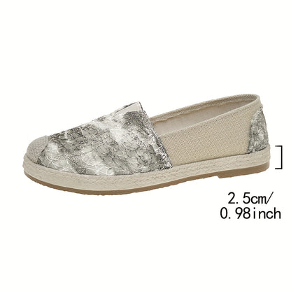 Women's Breathable Slip-On Loafers - Soft Sole Casual Walking Shoes, Lightweight & Comfortable, Beige Floral Pattern Fabric Upper, PU Cover Sole, Perfect for Casual Attire, Allseason Loafers | Slipon Comfort | Soft Sole Shoes