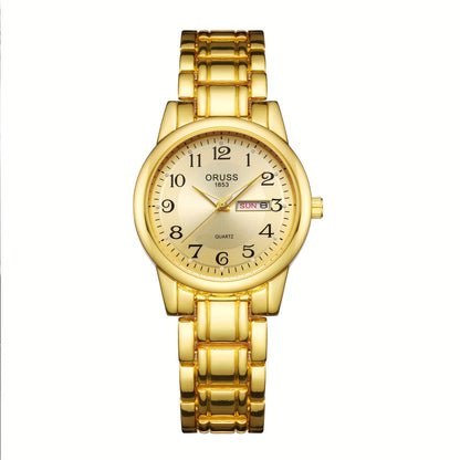 Elegant Women's Quartz Watch - Stainless Steel Band, Alloy Case with Dual Calendar Feature, Non, Round Shape