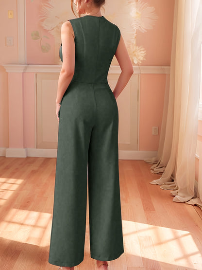 Design-Savvy Red Mini-Chic Sleeveless Suit Vest and Wide-Leg Pants Two-Piece Set