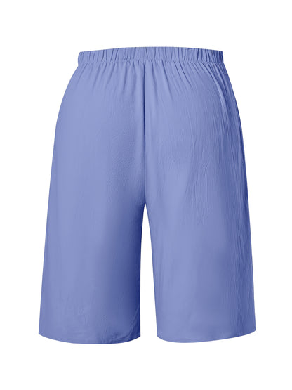Women's Casual Solid Color Shorts with Faux Drawstring, Polyester, Machine Washable - All Seasons, Beach Pants, Leisure Style, ALL/Global/All