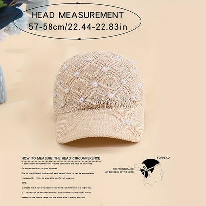 Women'S Adjustable Four-Leaf Clover Faux Pearl Baseball Cap - Breathable Mesh Summer Hat with Snap Closure, Stylish Black Design for Spring/Summer, Summer Headwear | Fashionable Headwear | Mesh Fabric Ca