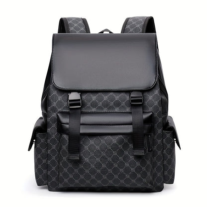 Men'S Stylish Black & Brown Gingham Print Backpack - Versatile Commuter Bag with Multiple Pockets, Adjustable Straps, and Golden-Tone Hardware for Work, Travel, and Study, Travel Backpack | Gingham Pattern | Synthetic Backpac