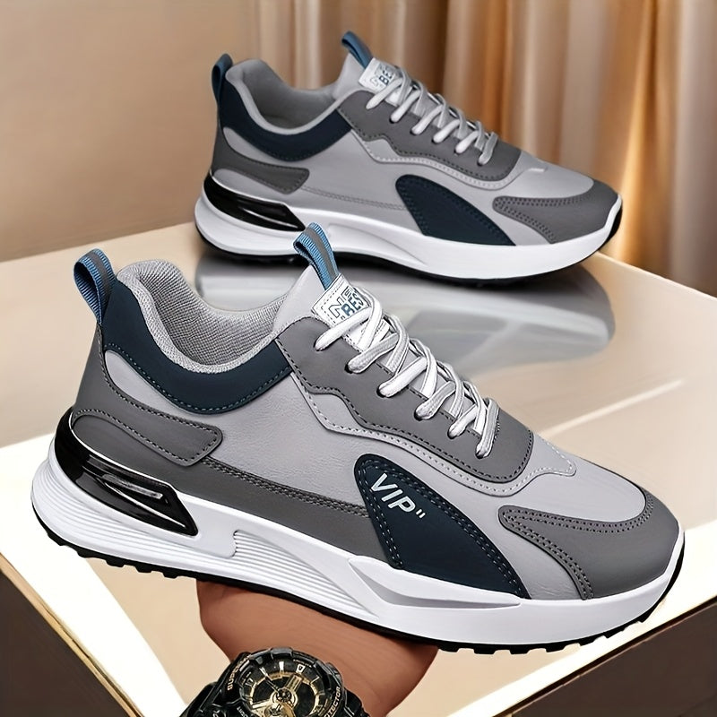 Men'S Casual Sneakers - Low Top, Lace-Up, All-Season Athletic Shoes with "VIP" Patch, White & Gray, Stylish Running & Hiking Boots, Casual Footwear | Modern Casual Sneakers | Durable Footwear
