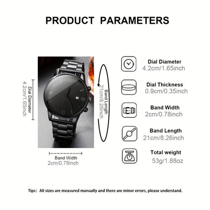 1pc Men'S Business Casual Quartz Watch - Stainless Steel Strap, Round Black Dial, Electronic Movement, Non-Rechargeable Button Battery, Ideal for Party, Holiday, or Birthday Gift