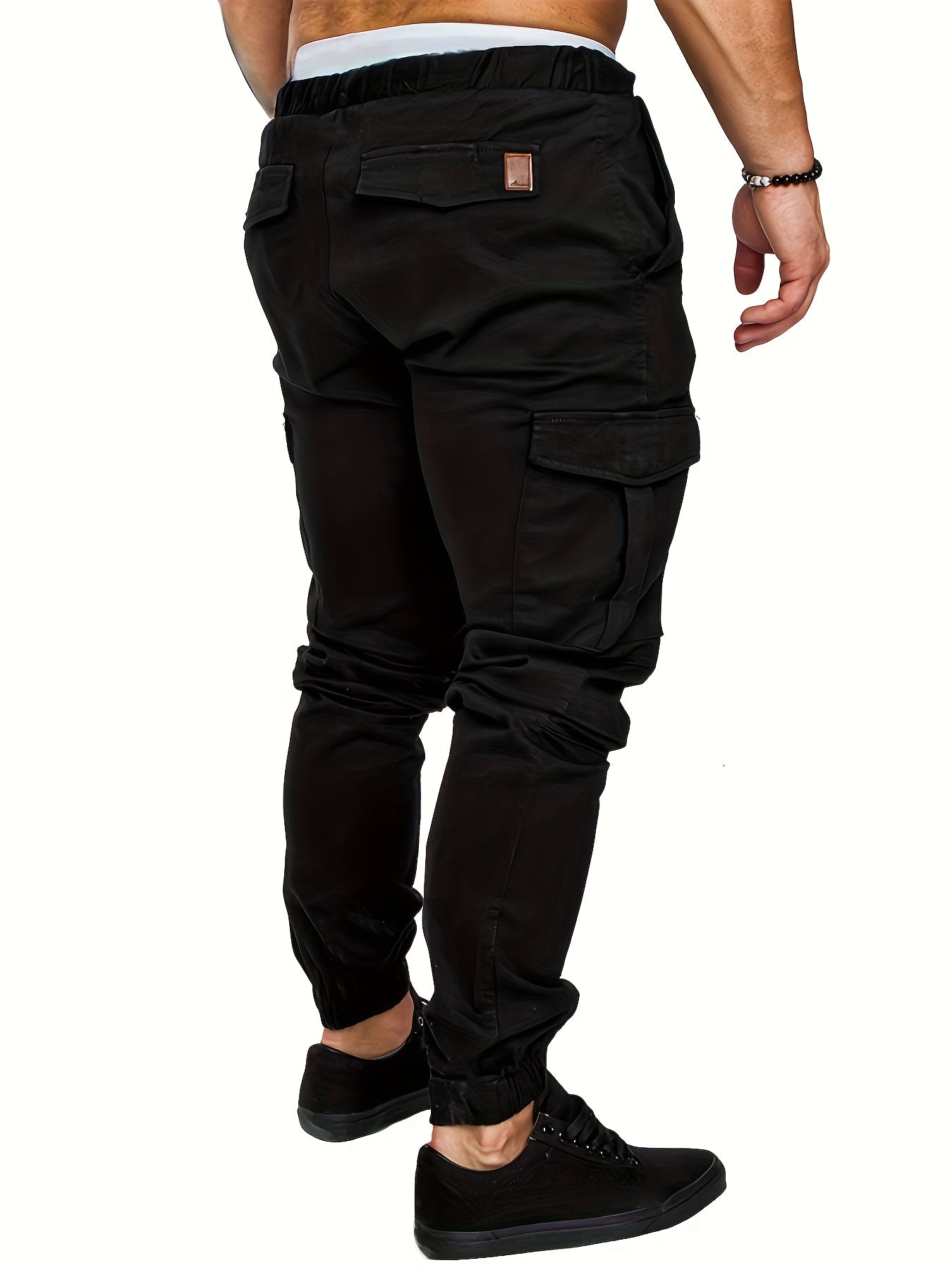 Men'S Casual Cargo Pants, 95% Cotton 5% Spandex, Skinny Fit, Solid Color, Long Length, Woven Fabric, Non-Stretch, with Pockets, 215g/m² Weight