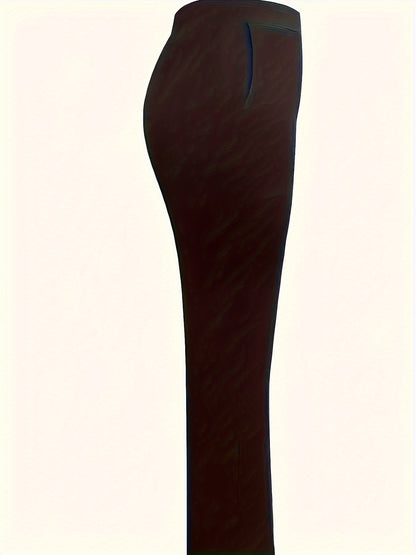 Women'S Solid Color Fashion Pants with Pockets, Elegant Style, Polyester Knit, Straight Leg, All-Season, Adult Size