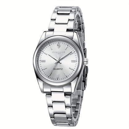 CHRONOS Women'S Quartz Watch - Elegant Stainless Steel Strap, Luminous, Round Dial, Business Casual Style, Perfect for Commuting and Casual Attire, Date Display, Pointer Display, Zinc Alloy Case, Button Battery Powered, Timer