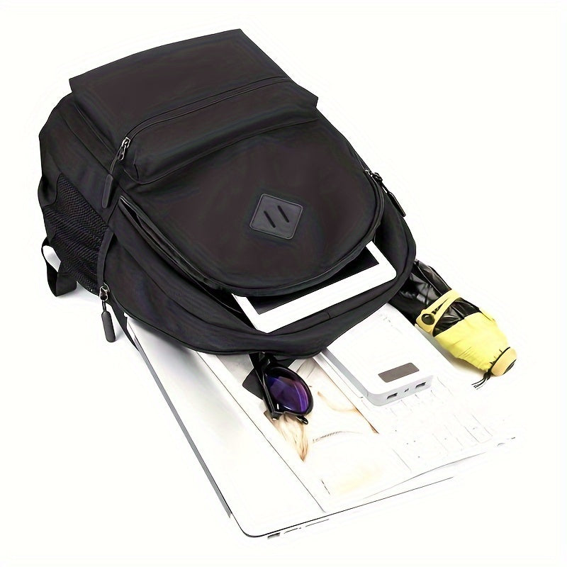 Stylish Black Nylon Backpack - Lightweight, High Quality, Large Capacity with Laptop Compartment, Adjustable Straps & Mesh Pockets for School, Travel, and Work