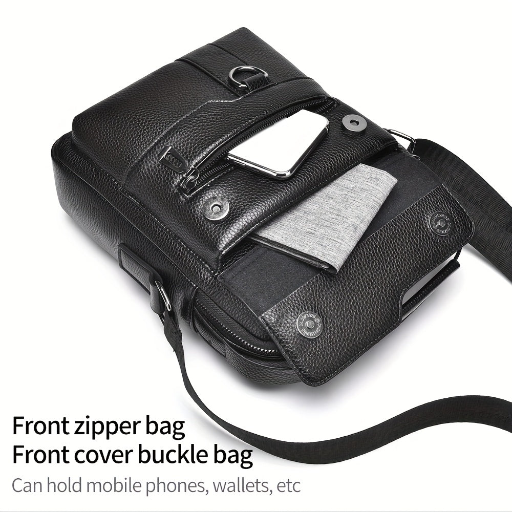 WEIXIER Men'S Set Shoulder Bag, Unisex Waist Postman Bag, Crossbody Chest Bag, Handbag, PU Fabric Multi-pocket, with Card Holder Wallet, Adjustable Detachable Shoulder Strap, Casual Commuting Bag Retro Business Texture Men'S