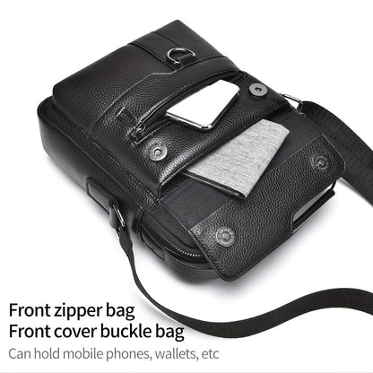 WEIXIER Men'S Set Shoulder Bag, Unisex Waist Postman Bag, Crossbody Chest Bag, Handbag, PU Fabric Multi-pocket, with Card Holder Wallet, Adjustable Detachable Shoulder Strap, Casual Commuting Bag Retro Business Texture Men'S