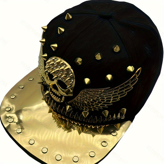 1pc Men'S Fashion Hip-Hop Street Dance Punk Baseball Cap, Lightweight Polyester, Non-Stretch Fabric, Street Style with Skull and Wings Design