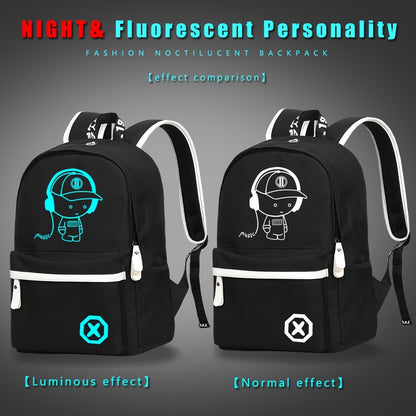 New casual Men's backpack set, large capacity to store 15.6-inch laptops, night fluorescent backpack, three piece travel dual-use backpack