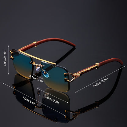 Elegant Rimless Pilot-Style Fashion Glasses for Men & Women - Golden Leopard Print with Green Gradient Lenses, Lightweight Metal Frame, Ideal for Beach Parties & Travel