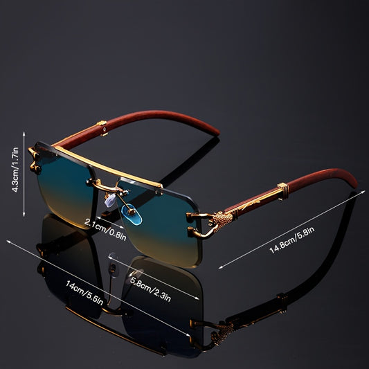 Elegant Rimless Pilot-Style Fashion Glasses for Men & Women - Golden Leopard Print with Green Gradient Lenses, Lightweight Metal Frame, Ideal for Beach Parties & Travel