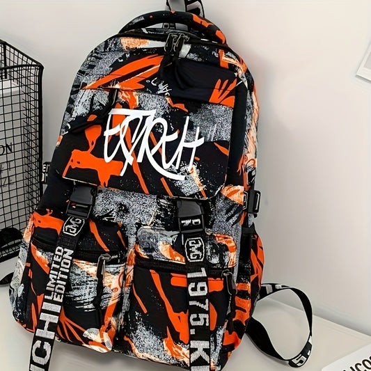 Spacious, Stylish Graffiti-Style Large Capacity Backpack for College & High School Students - Durable Nylon, Casual Fashion