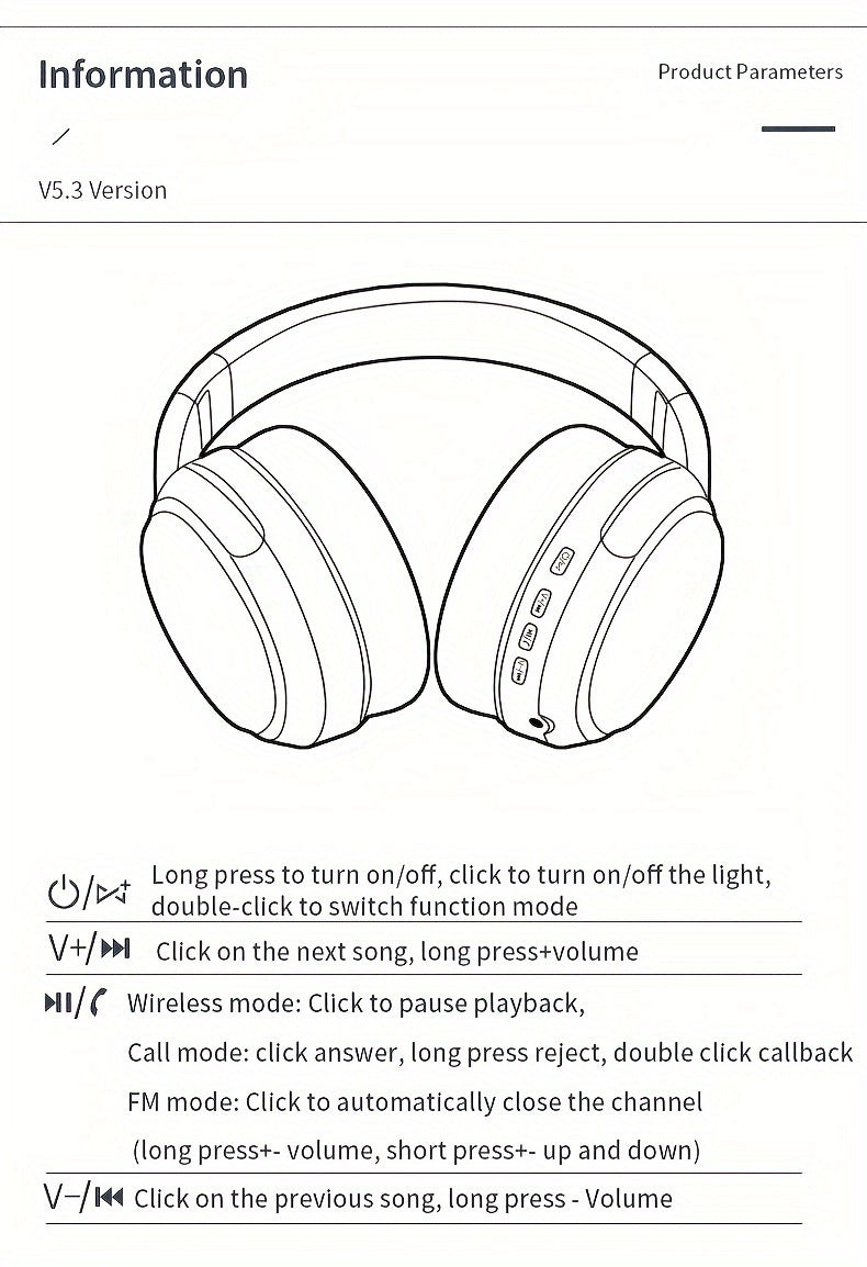 Ultra-large Capacity 400 MAh Wireless Headphones With Ambient Lighting, HIFI Sound Effects, Music All Day Long, 5.3 Chip, Low Latency, High-quality Headphones, Suitable For Travel, Business, Music, Gifts, Work, Phone Calls