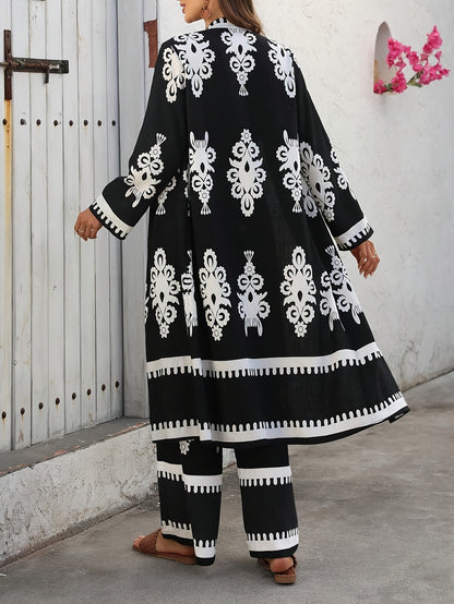 Women's Floral Print Kimono 2pcs Set