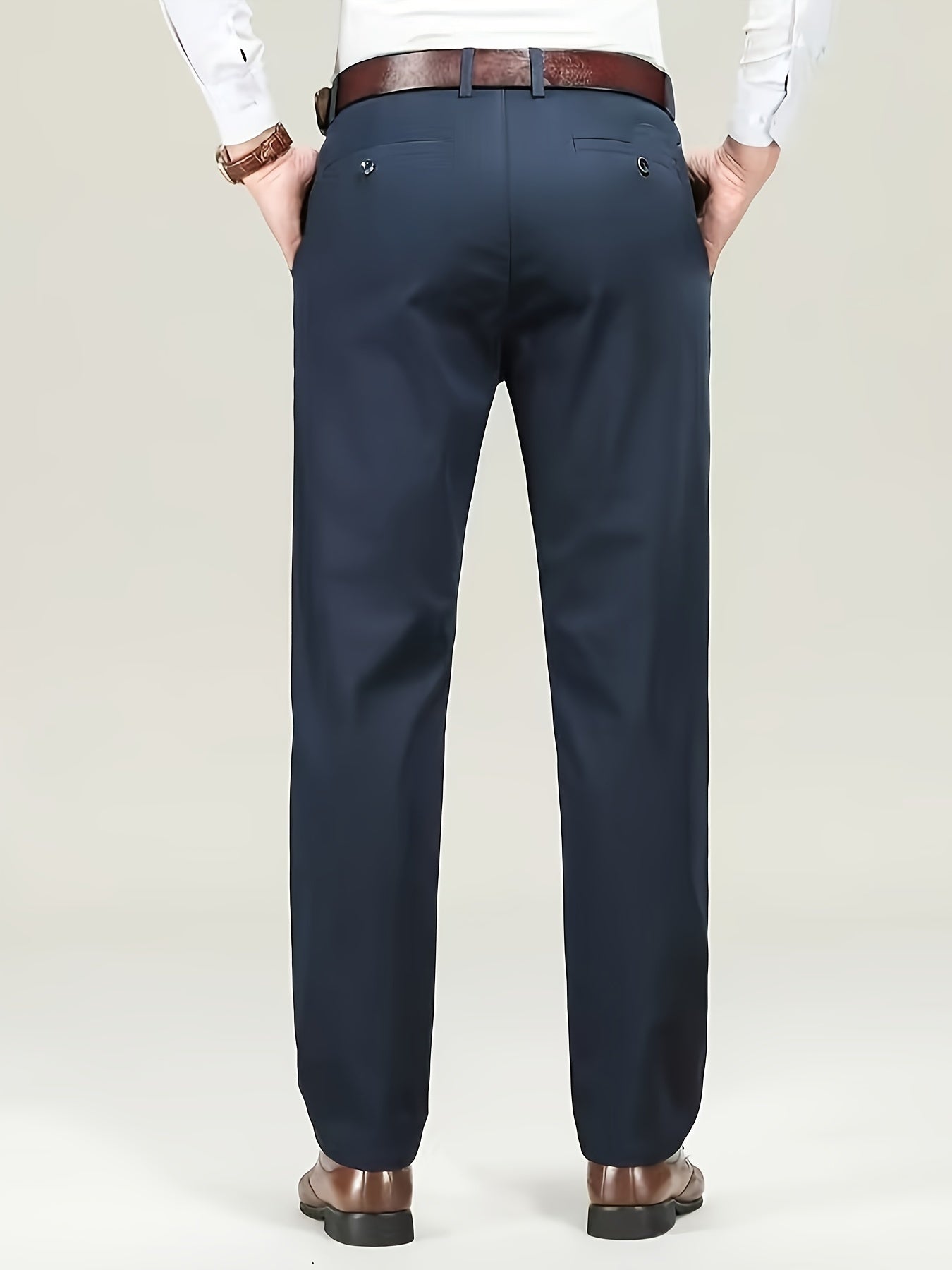 Classic Design Dress Pants, Men's Formal Solid Color Stretch Dress Pants For Business And Formal Occasions