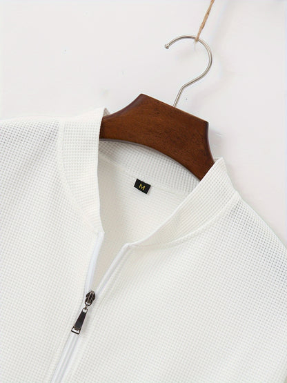 Baseball Collar Jacket and Pants Set in Waffle Fabric