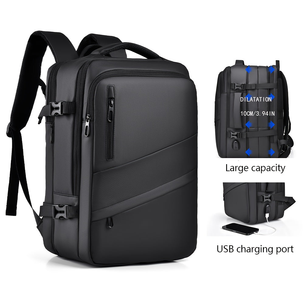 1pc HUABUPS Expandable Travel Backpack with USB Charging Port, 39.62 cm Laptop Backpack for Men & Women, High Quality Business Commuter Backpack with Multiple Compartments, Dilation Design & Padded Straps - Ideal Gift for Chr
