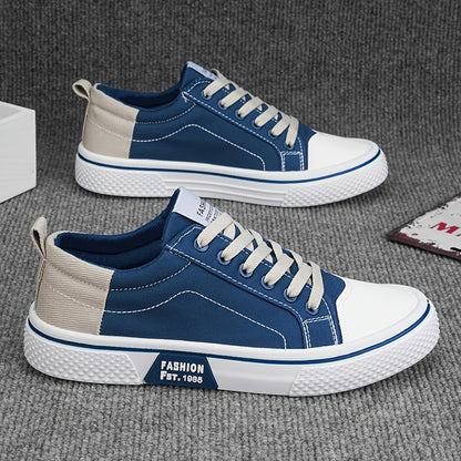 Men'S Breathable Fabric Casual Canvas Shoes, Low-Top Lace-Up Outdoor Sneakers, Trendy Skate Shoes.