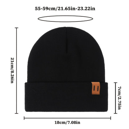 2pcs Fashion Faux Leather Label Knit Hat Set for Autumn and Winter, Outdoor Warm Ear Protection Knitted Cap Wholesale Lightweight Beanie