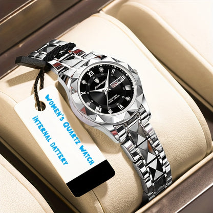 Stainless Steel Women's Luxury Quartz Watch with Date Display, Luminous Hands & High Quality IPX7 - Elegant Casual & Formal Wear, Perfect Gift for Birthdays, Valentine's Day