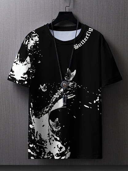 Men's Flat Shoulder Casual Butterfly Print Short Sleeve T-Shirt XT7119