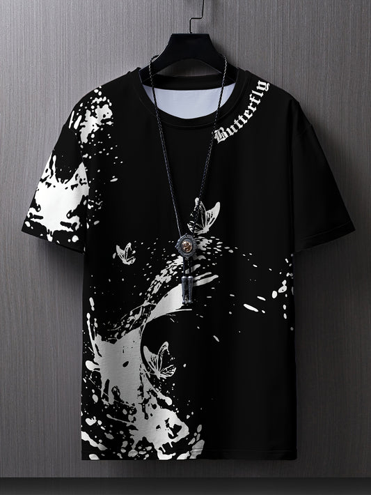 Men's Flat Shoulder Casual Butterfly Print Short Sleeve T-Shirt XT7119