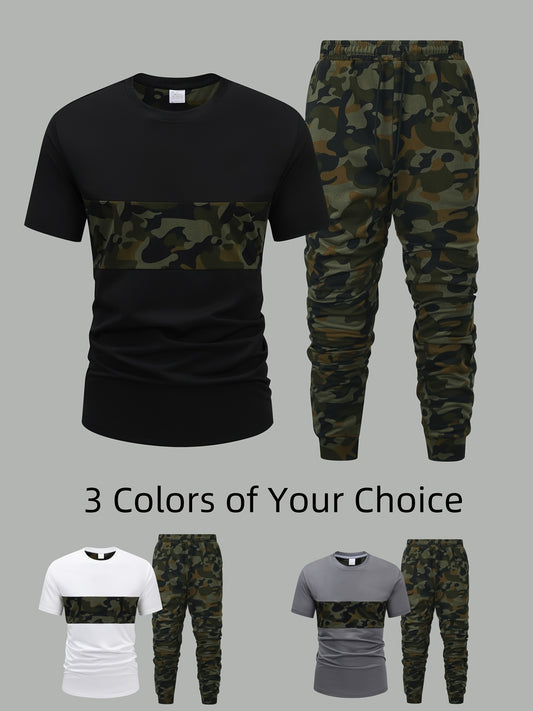 Men'S Camouflage Short Sleeve T-Shirt & Pants Set - Breathable, Quick-Dry Knit Fabric, Casual Style, Regular Fit, Ideal for Outdoor Activities, Hiking, and Fishing, Outdoor Clothing | Casual Style | Comfortable Fit