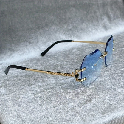 1 Pair Y2K-Inspired Rimless Fashion Glasses - Blue & Golden Frameless Eyewear with Polycarbonate Lenses, Lightweight Durable Design for Men & Women, Casual Streetwear, Parties, Holidays & Everyday Fashion Accessories, Party E