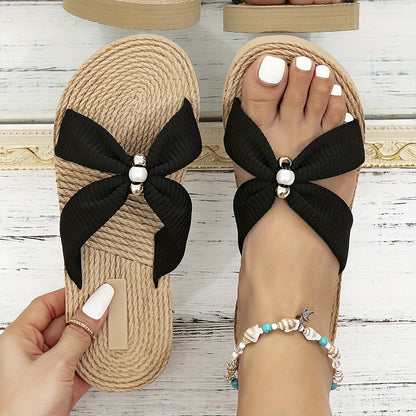 Women'S Beige Jewel Embroidery Flat Sandals - Lightweight, Comfortable Slip-On Beach Shoes with EVA Sole and Fabric Upper, Open Toe Design, Perfect for Summer, Beach Footwear|Decorative Sandals|Eva Sole Sandals