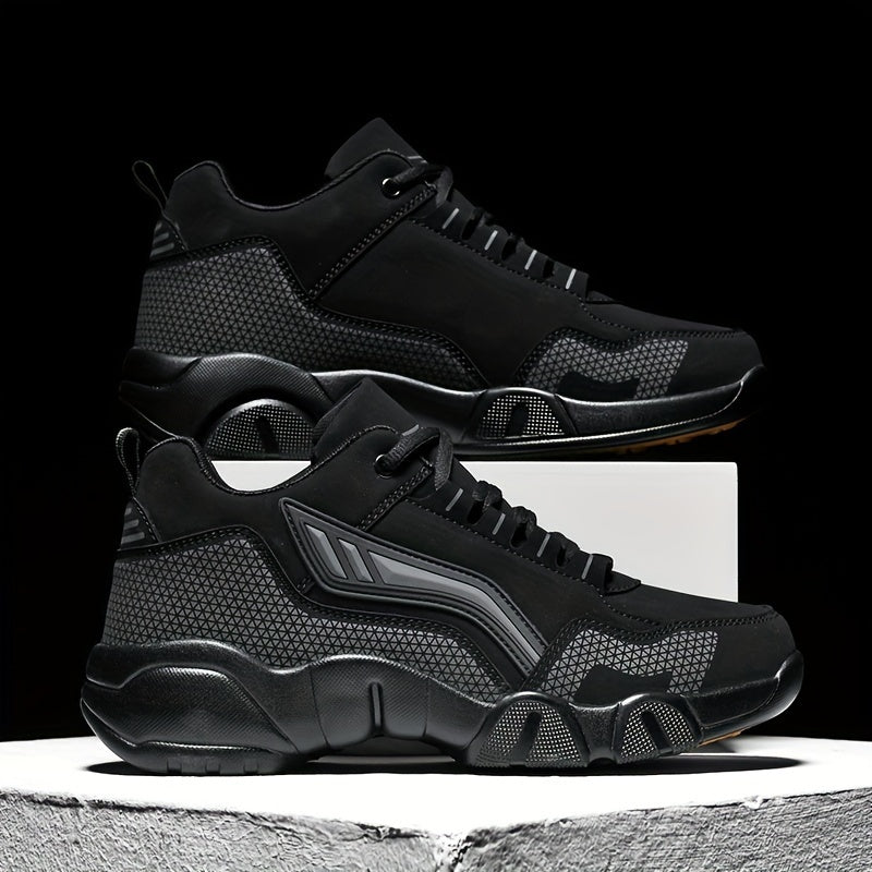 Men's Casual Sporty Sneakers - High Quality PU Upper, Non-Slip Rubber Sole with Cushioned Comfort & Inner Arch Support, Low-Top Lace-Up Design for All-Day Wear (Black/White) - Spring/Fall/Winter Seasonal Versatility, Comforta