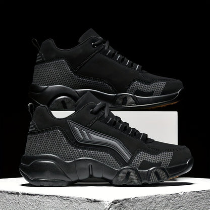 Men's Casual Sporty Sneakers - High Quality PU Upper, Non-Slip Rubber Sole with Cushioned Comfort & Inner Arch Support, Low-Top Lace-Up Design for All-Day Wear (Black/White) - Spring/Fall/Winter Seasonal Versatility, Comforta