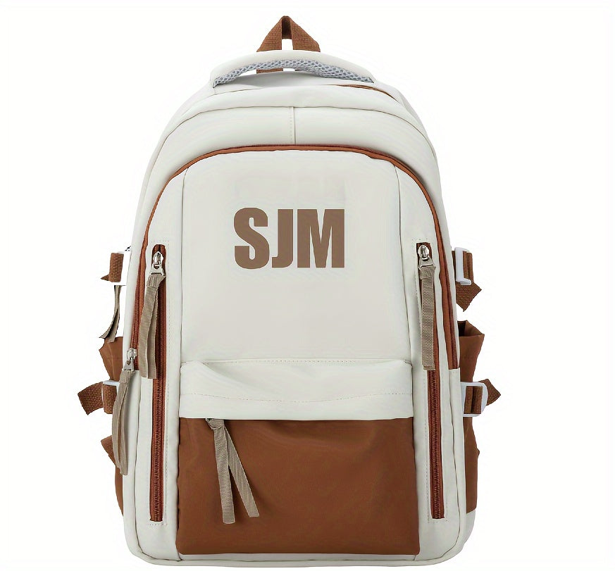 Stylish Unisex Nylon Backpack - Durable Casual Travel & School Bag with Adjustable Straps, White & Blue Design, Lightweight and Spacious for Everyday Use, School Backpack | Contrast Strap Design | Polyester Lined, Travel Back