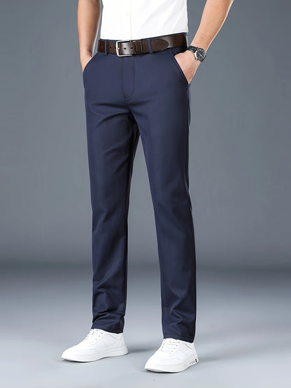 Men'S New Style Solid Color Suit Pants for All Seasons, Fashionable Business Stretch Straight-Leg Formal Trousers, Slim-Fit Casual Pants.