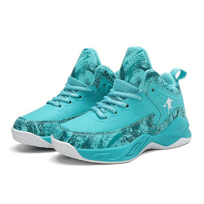 Youth Mid-Top PU Sports Sneakers - Comfortable, Lace-Up Basketball Shoes with Red & Black Design, TPR Sole for Outdoor Training, Running & Casual Wear, Basketball Shoes