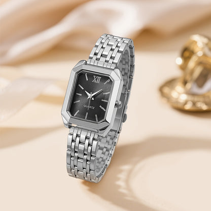 Women's Glamorous Elegant Quartz Watch - Light Blue Dial, Roman Numeral XII, Alloy Metal Band, Rectangular Case, Non, Everyday Casual & Formal Wear, Middle East Collection Luxury Gift, Formal Timepiece | Sophisticated Style |